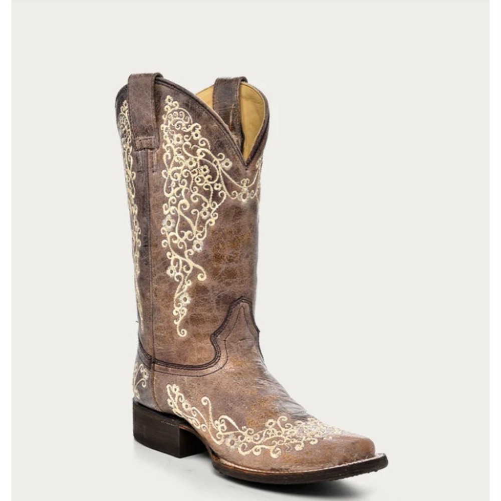 Corral® (Women's‎ 6 M) Crater™ Bone Embroidery Square-Toe Western Boots in Brown